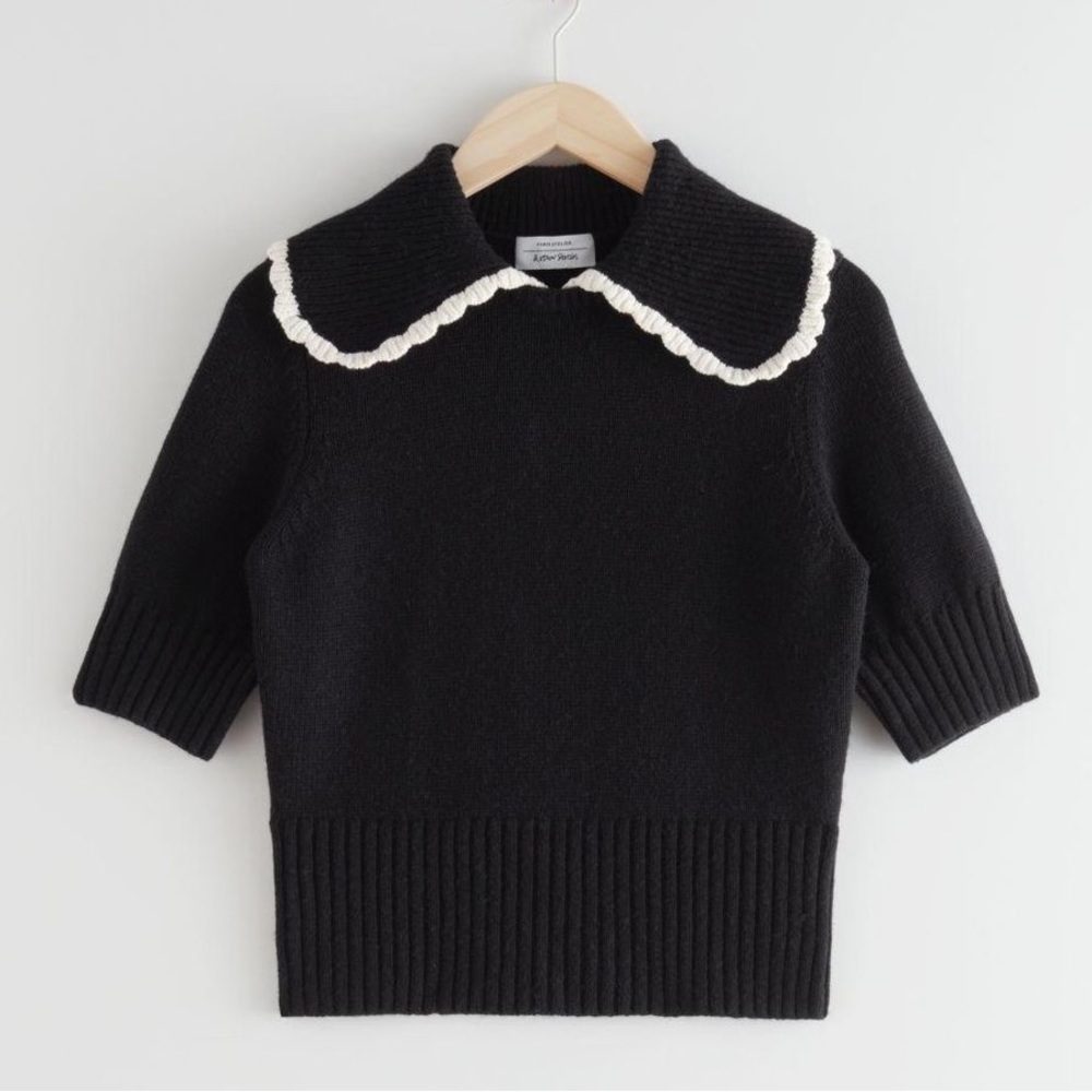& Other Stories black wide collar knit top
